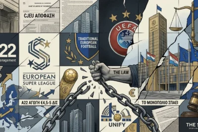 Στις 21 Δεκεμβρίου 2023, το CJEU αποφάνθηκε ότι η UEFA παραβίαζε το ευρωπαϊκό δίκαιο ανταγωνισμού. Δύο και πλέον χρόνια μετά, η A22 ζητά €4,5-5 δισ. αποζημίωση, η Real Madrid €4,5 δισ. ξεχωριστά, και η UEFA αμφισβητεί αν η νέα της νομοθεσία συμμορφώνεται. Τι αλλάζει δομικά.