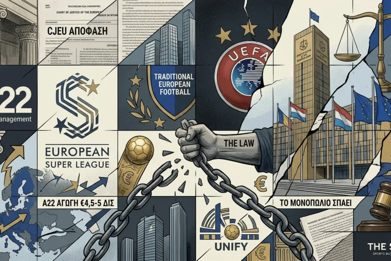 Στις 21 Δεκεμβρίου 2023, το CJEU αποφάνθηκε ότι η UEFA παραβίαζε το ευρωπαϊκό δίκαιο ανταγωνισμού. Δύο και πλέον χρόνια μετά, η A22 ζητά €4,5-5 δισ. αποζημίωση, η Real Madrid €4,5 δισ. ξεχωριστά, και η UEFA αμφισβητεί αν η νέα της νομοθεσία συμμορφώνεται. Τι αλλάζει δομικά.
