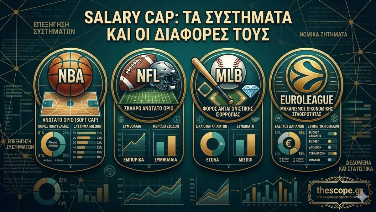 salary cap Σύγκριση μισθολογικών ορίων NBA NFL MLB και EuroLeague σε γραφική απεικόνιση