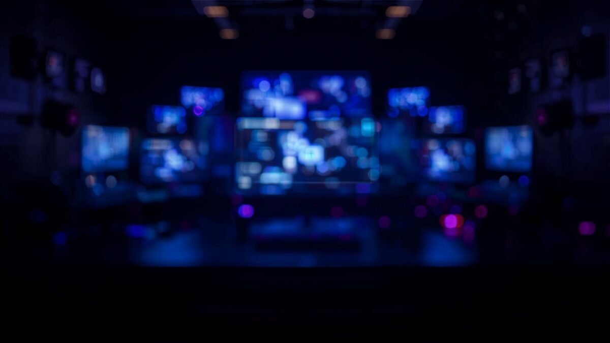 Θολή ψηφιακή σύνθεση οθονών gaming σε μπλε-μοβ φωτισμό